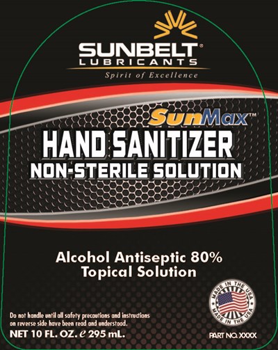 10oz Front Label (Sunbelt Sunmax Hand Sanitizer 10oz Page 1)